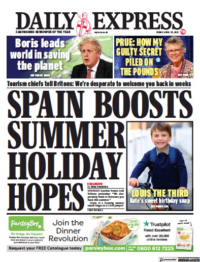 Daily Express Newspaper Front Page (UK) for 23 April 2021