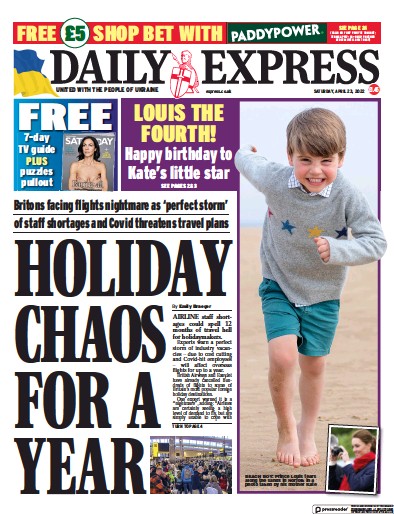 Daily Express Newspaper Front Page (UK) for 23 April 2022