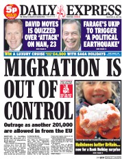 Daily Express Newspaper Front Page (UK) for 23 May 2014