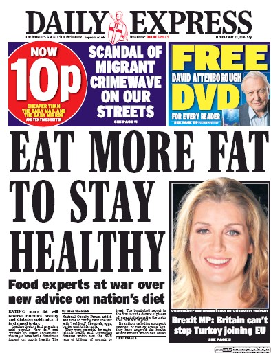 Daily Express Newspaper Front Page (UK) for 23 May 2016