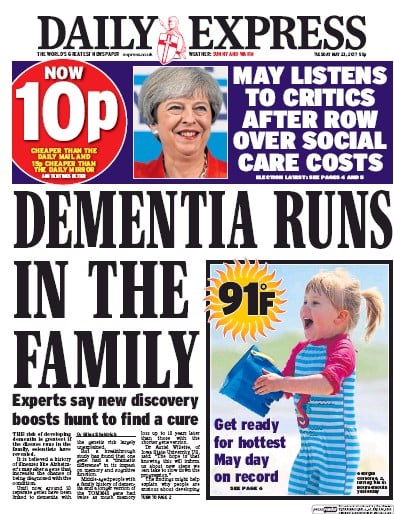 Daily Express Newspaper Front Page (UK) for 23 May 2017