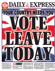 Daily Express (UK) Newspaper Front Page for 23 June 2016