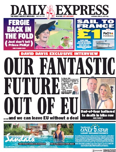 Daily Express Newspaper Front Page (UK) for 23 June 2018