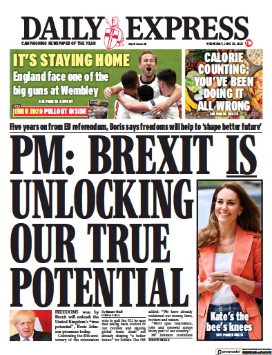 Daily Express Newspaper Front Page (UK) for 23 June 2021