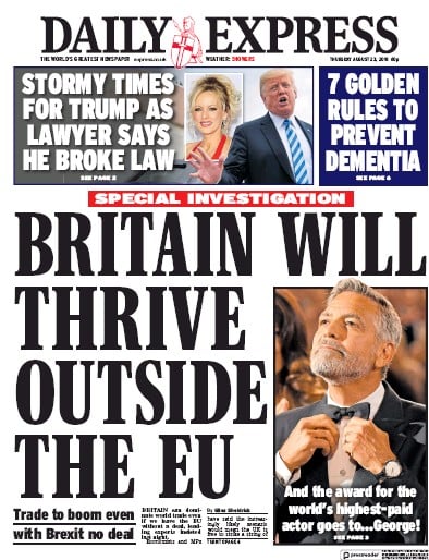 Daily Express Newspaper Front Page (UK) for 23 August 2018