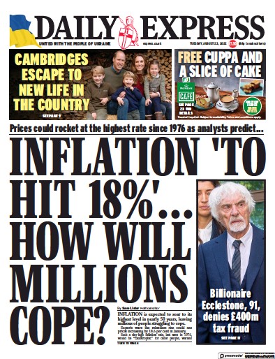 Daily Express Newspaper Front Page (UK) for 23 August 2022
