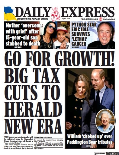 Daily Express Newspaper Front Page (UK) for 23 September 2022