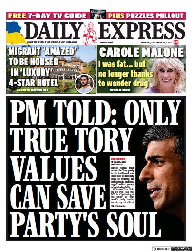 Daily Express Newspaper Front Page (UK) for 23 September 2023