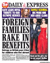 Daily Express (UK) Newspaper Front Page for 24 October 2012