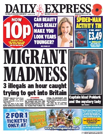 Daily Express Newspaper Front Page (UK) for 24 October 2016