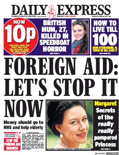 Daily Express Newspaper Front Page (UK) for 24 October 2017