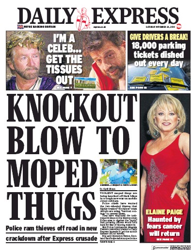 Daily Express Newspaper Front Page (UK) for 24 November 2018
