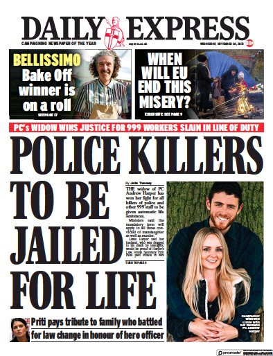 Daily Express Newspaper Front Page (UK) for 24 November 2021