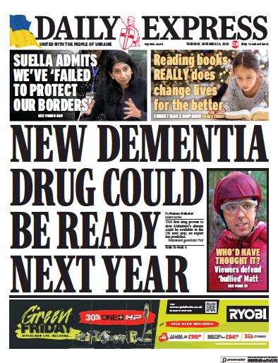 Daily Express Newspaper Front Page (UK) for 24 November 2022
