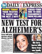 Daily Express (UK) Newspaper Front Page for 24 December 2014