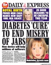 Daily Express (UK) Newspaper Front Page for 24 January 2014