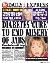 Daily Express Newspaper Front Page (UK) for 24 January 2014