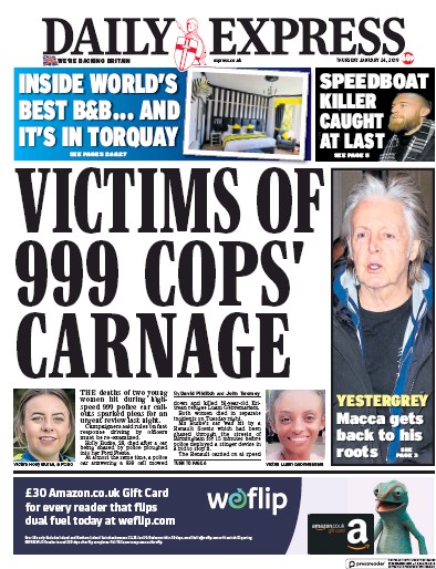 Daily Express Newspaper Front Page (UK) for 24 January 2019
