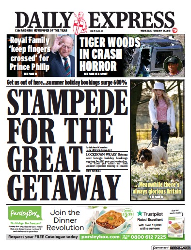 Daily Express Newspaper Front Page (UK) for 24 February 2021