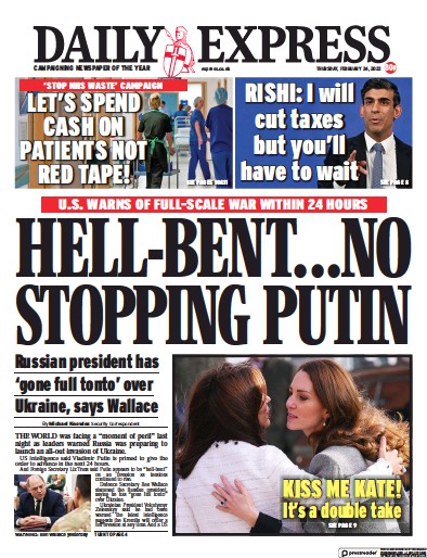 Daily Express Newspaper Front Page (UK) for 24 February 2022