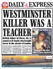 Daily Express (UK) Newspaper Front Page for 24 March 2017