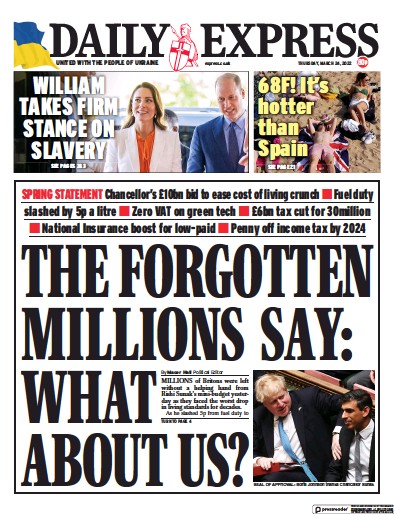 Daily Express Newspaper Front Page (UK) for 24 March 2022