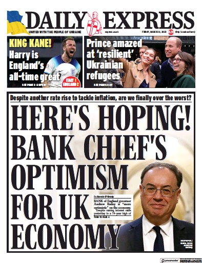 Daily Express Newspaper Front Page (UK) for 24 March 2023