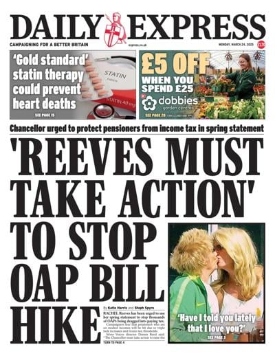 Daily Express Newspaper Front Page (UK) for 24 March 2025