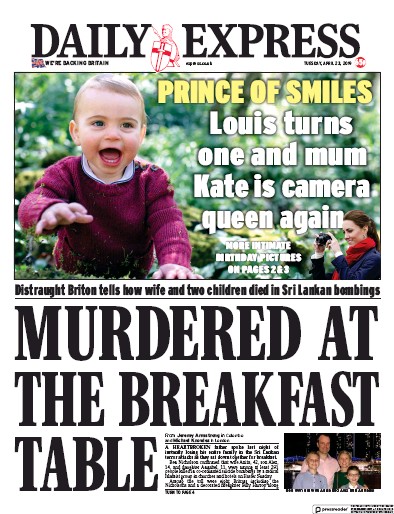 Daily Express Newspaper Front Page (UK) for 24 April 2019