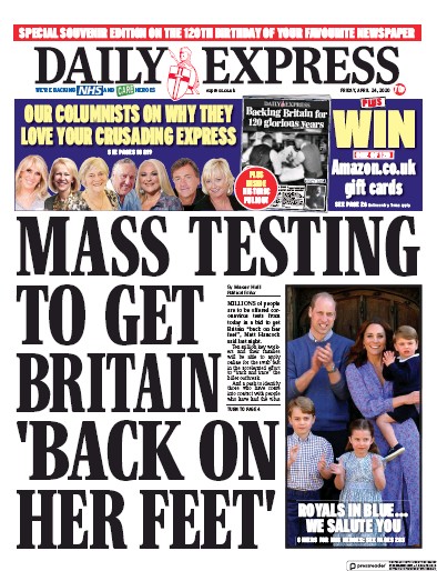 Daily Express Newspaper Front Page (UK) for 24 April 2020