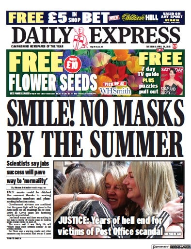 Daily Express Newspaper Front Page (UK) for 24 April 2021
