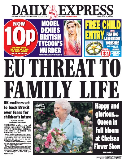 Daily Express Newspaper Front Page (UK) for 24 May 2016