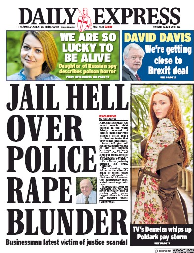Daily Express Newspaper Front Page (UK) for 24 May 2018