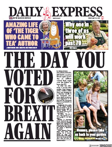 Daily Express Newspaper Front Page (UK) for 24 May 2019