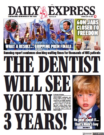 Daily Express Newspaper Front Page (UK) for 24 May 2021