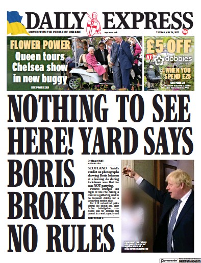 Daily Express Newspaper Front Page (UK) for 24 May 2022