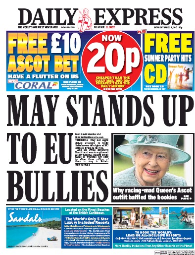 Daily Express Newspaper Front Page (UK) for 24 June 2017