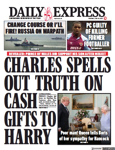 Daily Express Newspaper Front Page (UK) for 24 June 2021