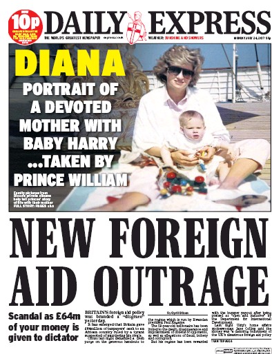 Daily Express Newspaper Front Page (UK) for 24 July 2017