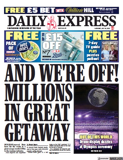 Daily Express Newspaper Front Page (UK) for 24 July 2021