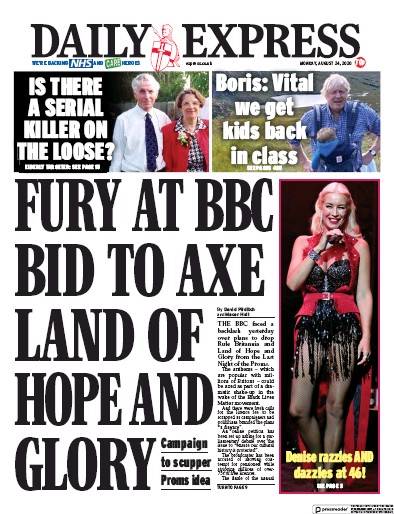 Daily Express Newspaper Front Page (UK) for 24 August 2020