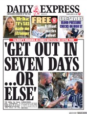 Daily Express (UK) Newspaper Front Page for 24 August 2021