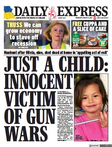 Daily Express Newspaper Front Page (UK) for 24 August 2022