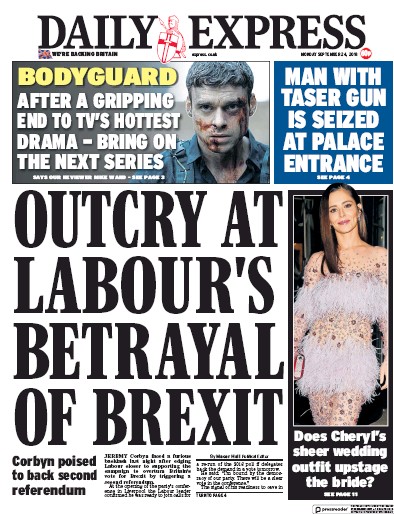 Daily Express Newspaper Front Page (UK) for 24 September 2018