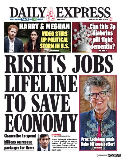 Daily Express Newspaper Front Page (UK) for 24 September 2020