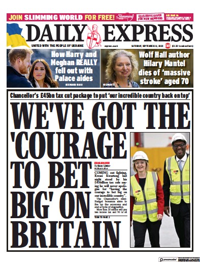 Daily Express Newspaper Front Page (UK) for 24 September 2022