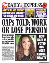 Daily Express (UK) Newspaper Front Page for 25 October 2012