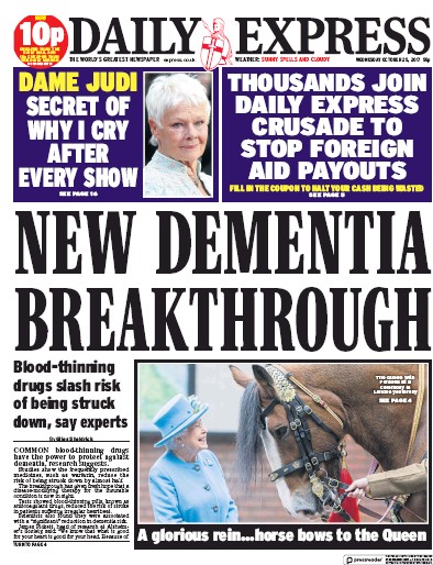 Daily Express Newspaper Front Page (UK) for 25 October 2017