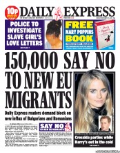 Daily Express Newspaper Front Page (UK) for 25 November 2013