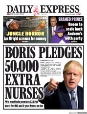 Daily Express (UK) Newspaper Front Page for 25 November 2019